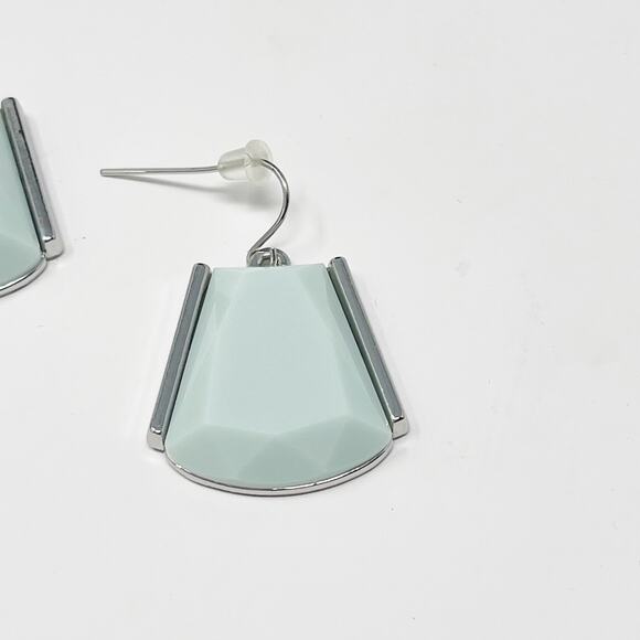 Pale Aqua Blue Geometric Drop Earrings Silver Tone Fashion Statement - Picture 3 of 5